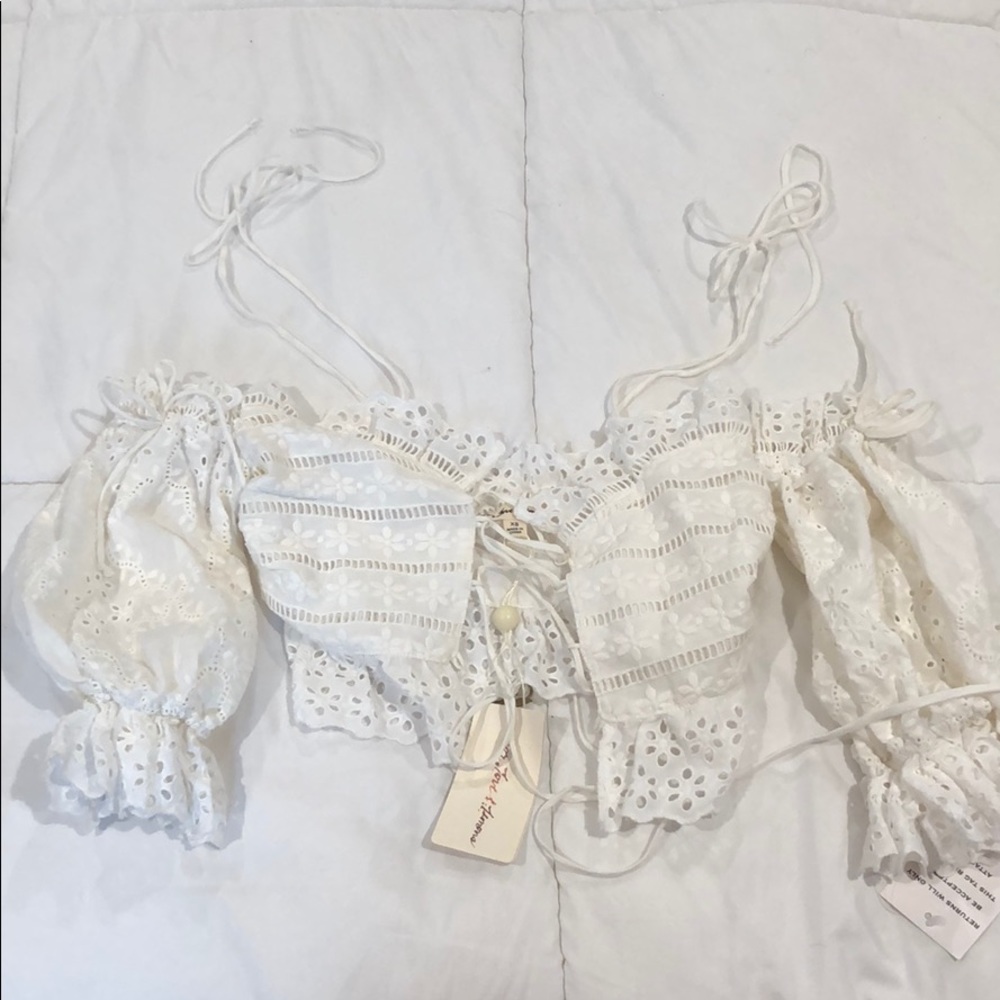 For Love & Lemons Anabelle Eyelet Crop Top (White)